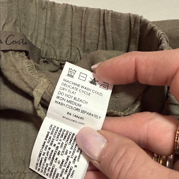 Enza Costa Olive Green Linen Twill Easy Pull On Pant in 0/XS - Picture 9 of 11